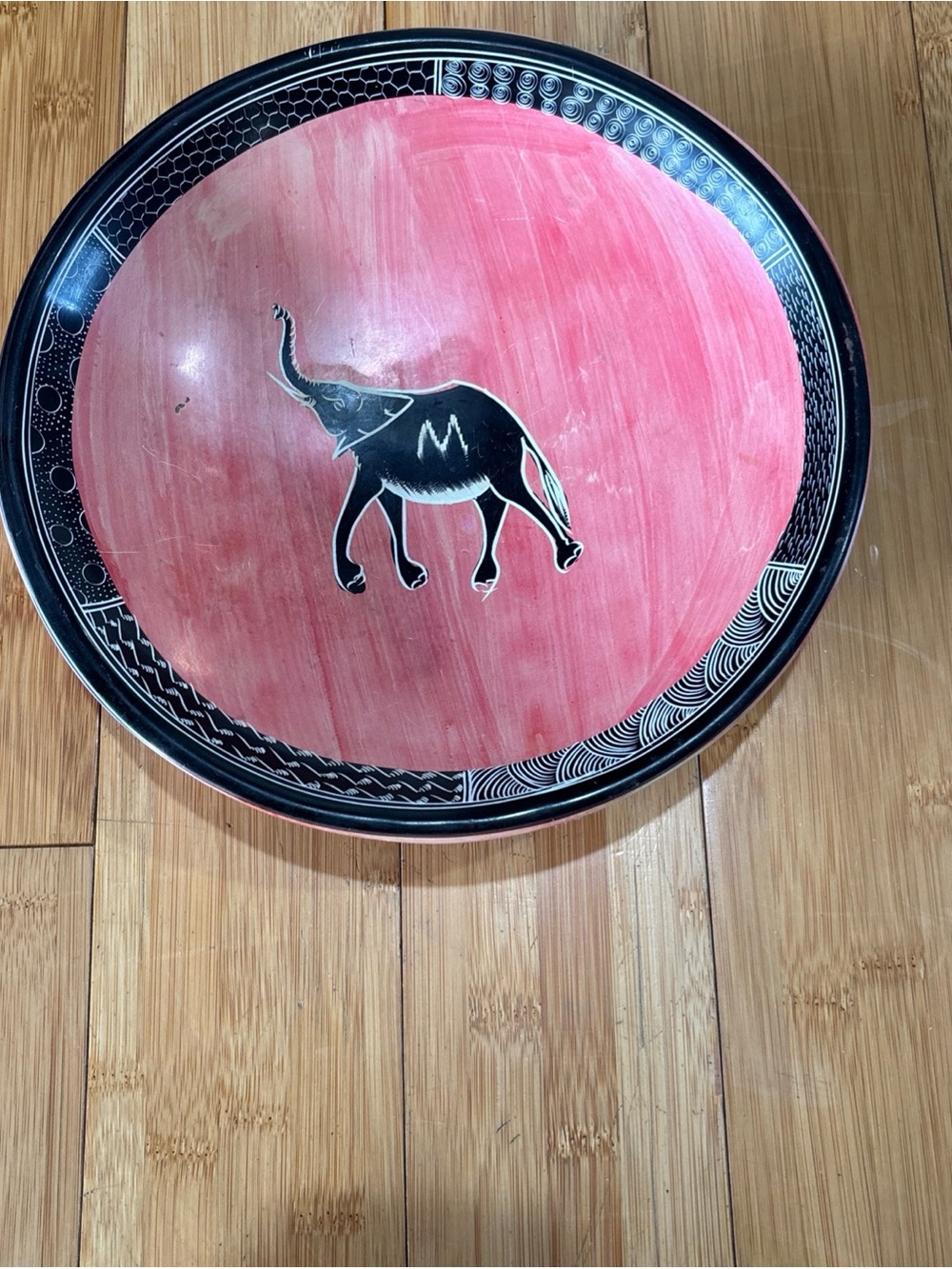 Source Unknown Pink and Black Elephant Serving Plate